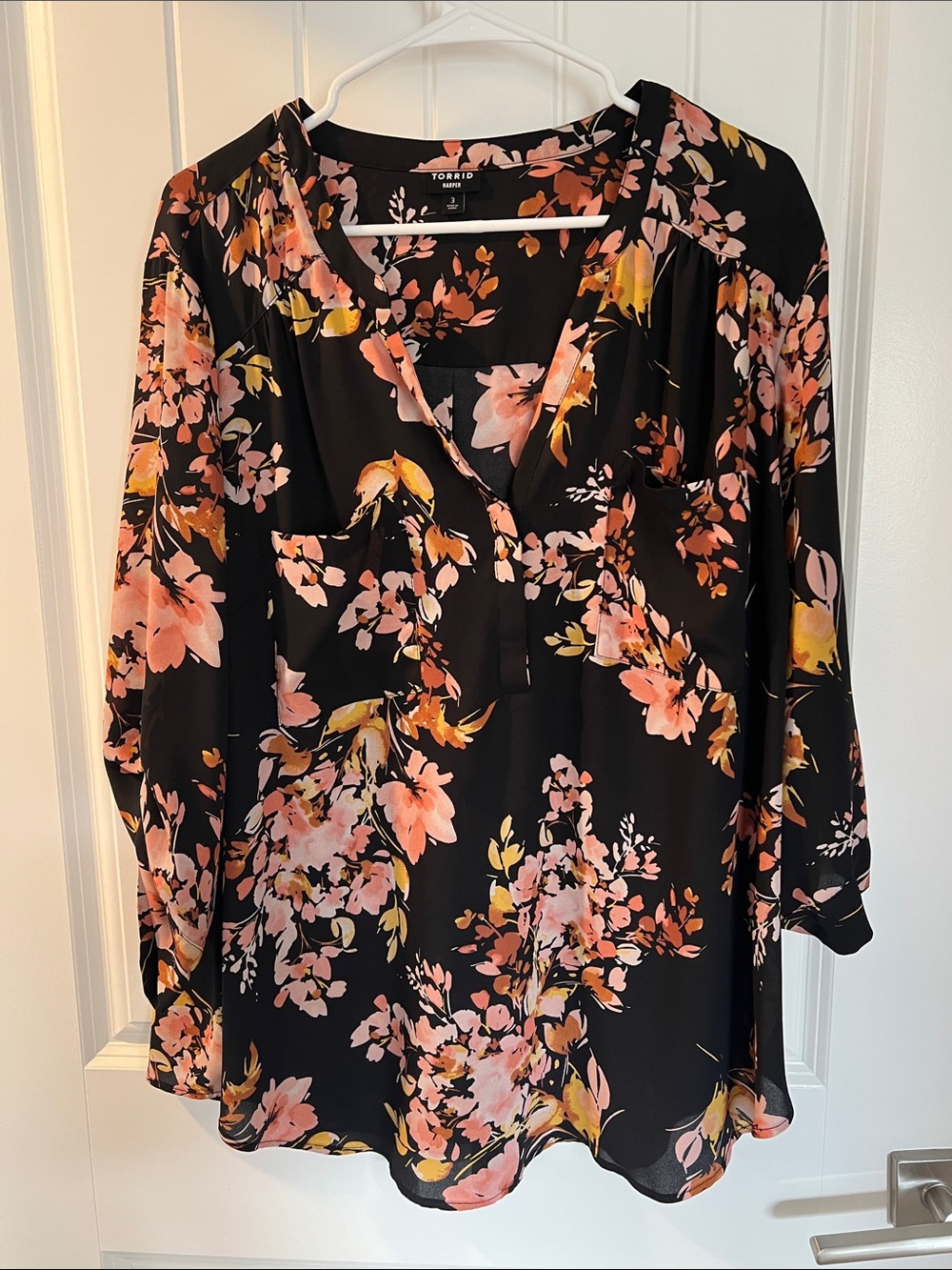 torrid Black Floral Split-Neck Blouse